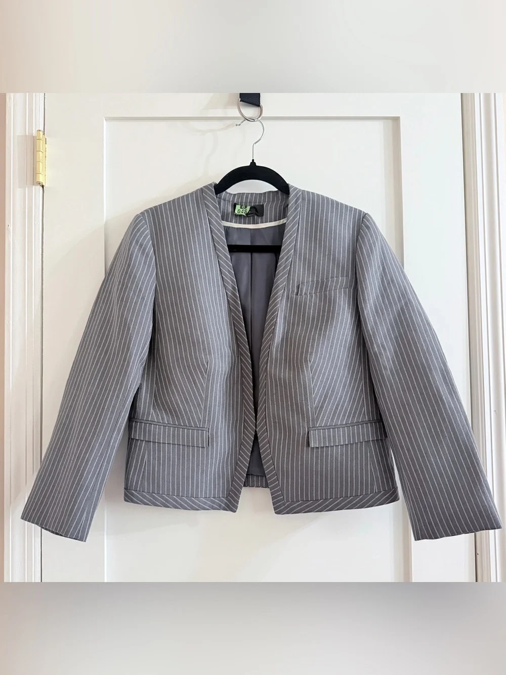 J. Crew Gray 3/4 Sleeve Pinstripe Collarless Blazer